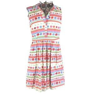 ModCloth Cherries and Flowers Retro Print dress MEDIUM white pink blue green